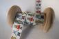 Preview: Webband, Robotor auf beigem Hintergrund, 25 mm, Farben: beige, hellblau, olive, rot