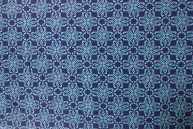 blauer Baumwollstoff mit türkiser Blume von Hilco, Serie: Hilde