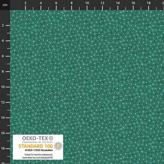 grüner Stoff von STOF A/S, Motiv: Einzeller mit Kern ca.0,5 cm, Farben: grün,  100% Baumwolle, Stoffbreite: 110 cm
