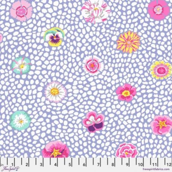 Kaffe Fassett, Muster: Guinea Flower,Blumen und Punkte, Farben lila-grün-rosa-türkis-weiß-grau, 100% Baumwolle, Stoffbreite 110 cm