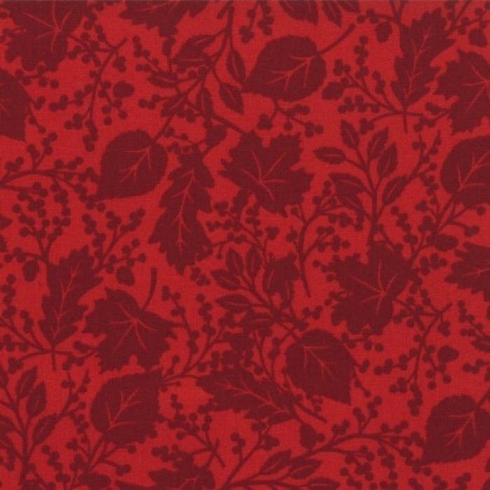 roter Baumwollstoff von Moda, Motiv: Zweige, Blätter, Farben: rot, dunkelrot