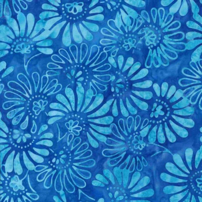 türkis marmorierter Batikstoff von Anthology, Motiv: helltürkise Blumen