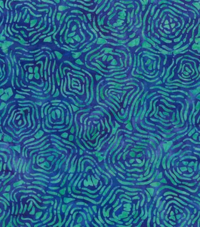 blau marmorierter Batikstoff von Anthology, Motiv: türkise Blumen