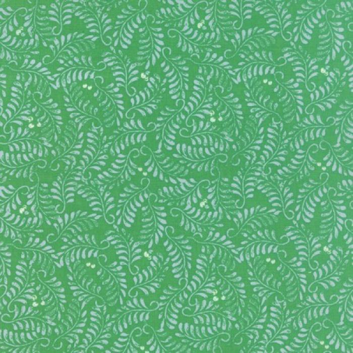 Moda,grüner Stoff von Kate Spain, Solstice, Motiv Zweige ca 4 cm, Farben: grün-weiß