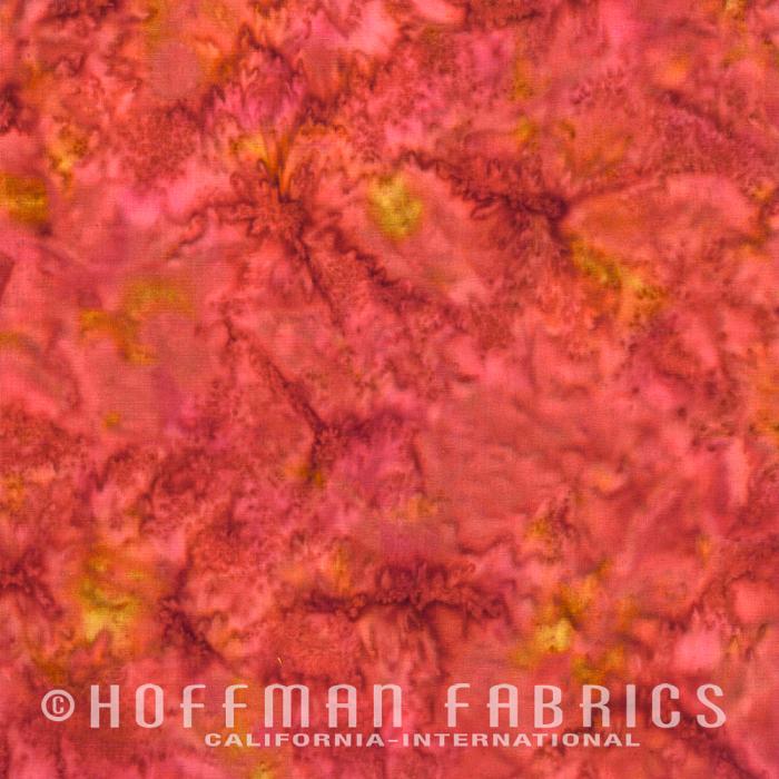 roter Batikstoff,  marmoriert von Hoffmann,  Farben: rot-gelb-lachs-braun, 100% Baumwolle Stoffbreite: 110 cm