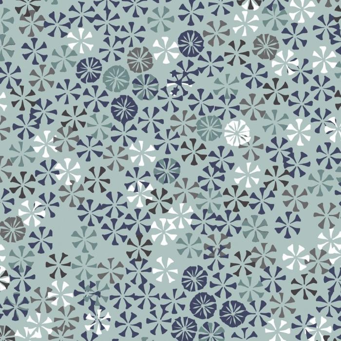 grauer Baumwollstoff von Stoff A/S, Windräder/blumen in weiß-schwarz-petrol ca. 1,5 cm Stoffbreite: 110 cm 100% Baumwolle