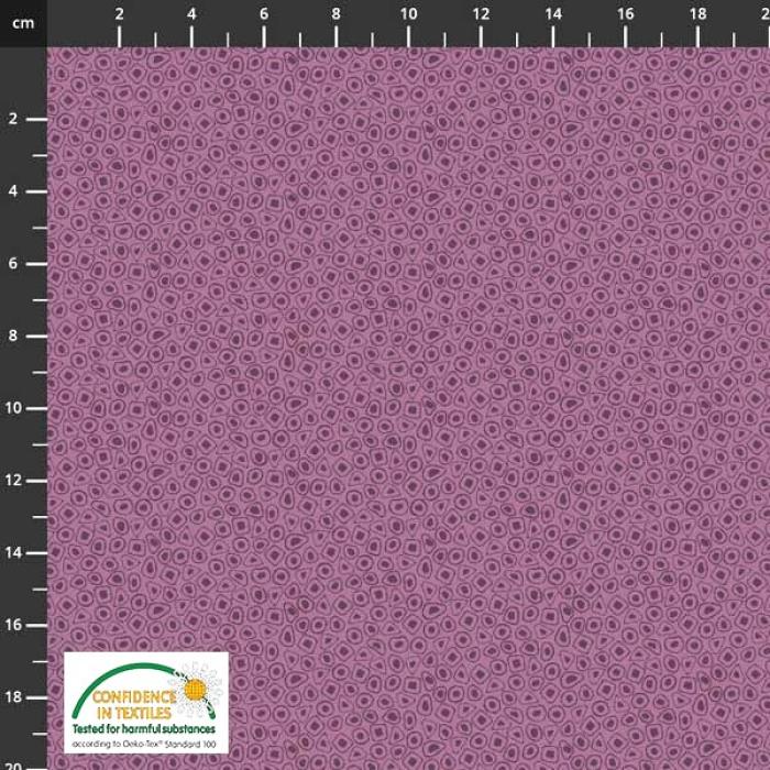 lilaner Stoff von STOF A/S, Motiv: Einzeller mit Kern ca.0,5 cm, Farben: lila  100% Baumwolle Stoffbreite: 110 cm