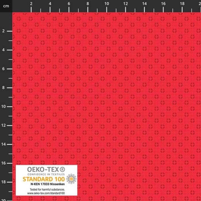 roter Stoff von STOF A/S, Motiv:Punkte und Kreuze ca.0,5 cm, Farben: rot  100% Baumwolle Stoffbreite: 110 cm