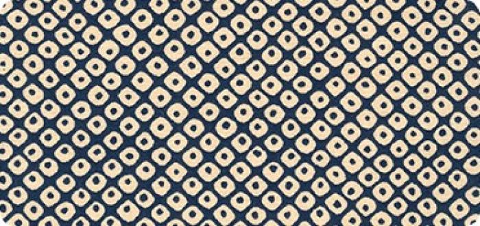 Sevenberry Kasuri, japanischer Stoff, Motiv, beige Quadrate 2mm in der Mitte blauer Punkt, 100% Baumwolle, Stoffbreite 110 cm