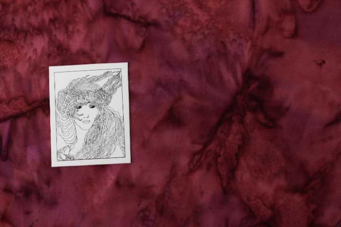 Batikstoff, rot/bromber,  uni marmorierter