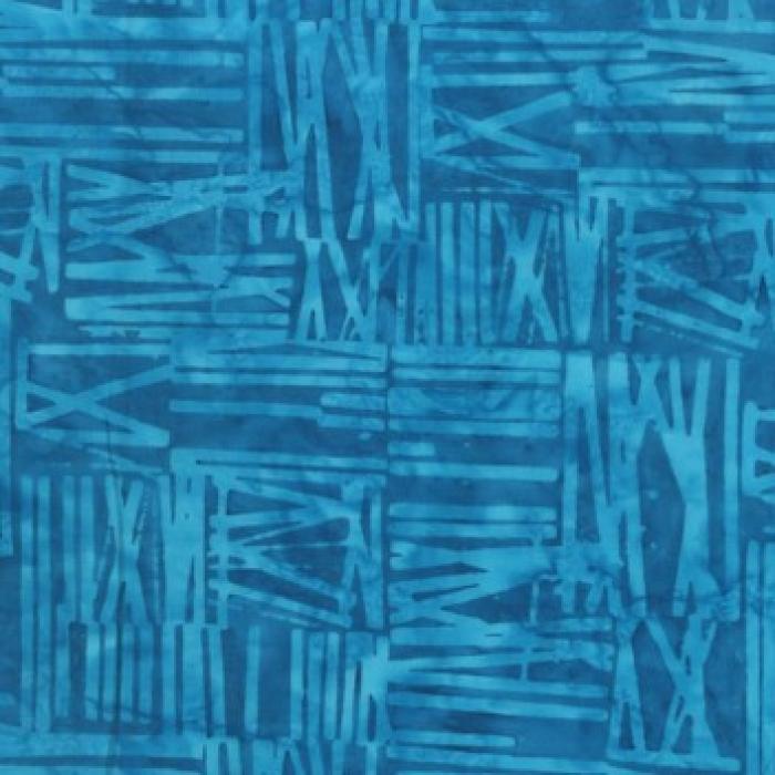 petrolfarbener Batikstoff von Anthology, Motiv türkise Striche-Quadrate