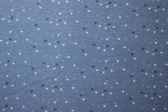 dänischer blauer Jersey Motiv Dreiecke ca 2 mm groß, Farben: blau-weiß Avalana von StofA/S,  95% Baumwolle 5% Elastan Stoffbreite 160 cm Oeko-Tex Standard 100