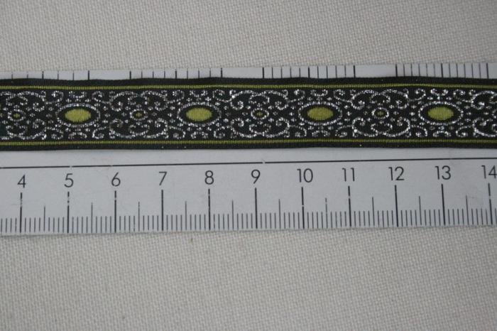 mittelalter Webband 16 mm, Farben: schwarz-silber-olive