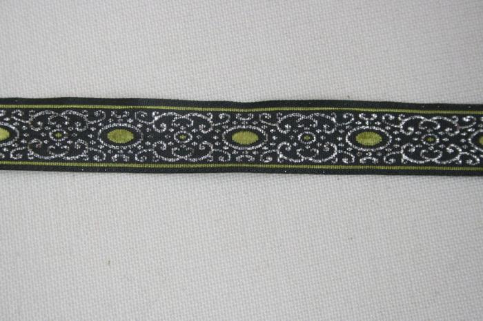 mittelalter Webband 16 mm, Farben: schwarz-silber-olive