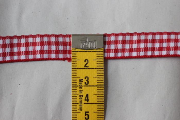 dänisches Webband von Artefina auf Holzspule, 15 mm breit , Karo ,Farben: weiß-rot, Baumwollmischgewebe