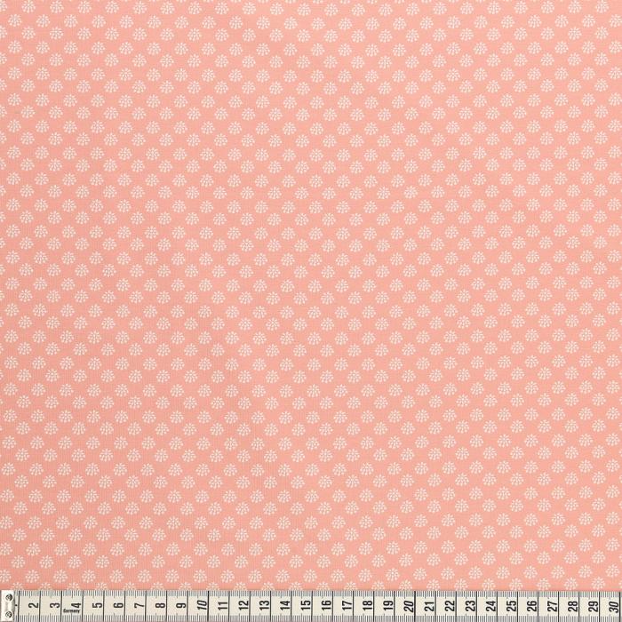 korallefarbener Jersey; Motiv: Blumen 0,75 cm groß, Farben: koralle-weiß, Oeko-Tex Standard 100, 95% Baumwollstoff und 5 % Elastan, Stoffbreite 150 cm