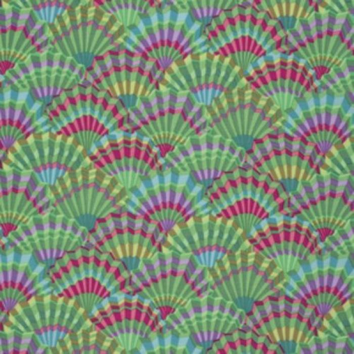Stoff von Kaffe Fassett, Muster:Paper Fans, Farben grün-türkis-rot-oliv-lila  100% Baumwolle Stoffbreite: 110 cm