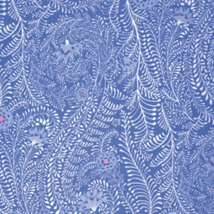 Baumwollstoff von Kaffee Fassett, Muster: Fems, Blätter und Blumen, Farben blau-weiß-rosa  100% Baumwolle Stoffbreite: 110 cm