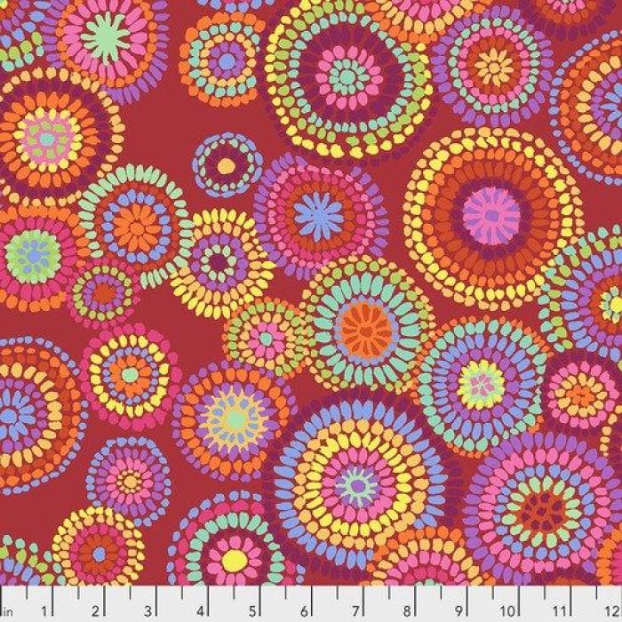 Kaffe Fassett, Muster Mosaic Circle, ca. 3 - 9 cm, Farben rot-rosa-lila-gelb-grün-türkis, 100% Baumwolle Stoffbreite: 110 cm
