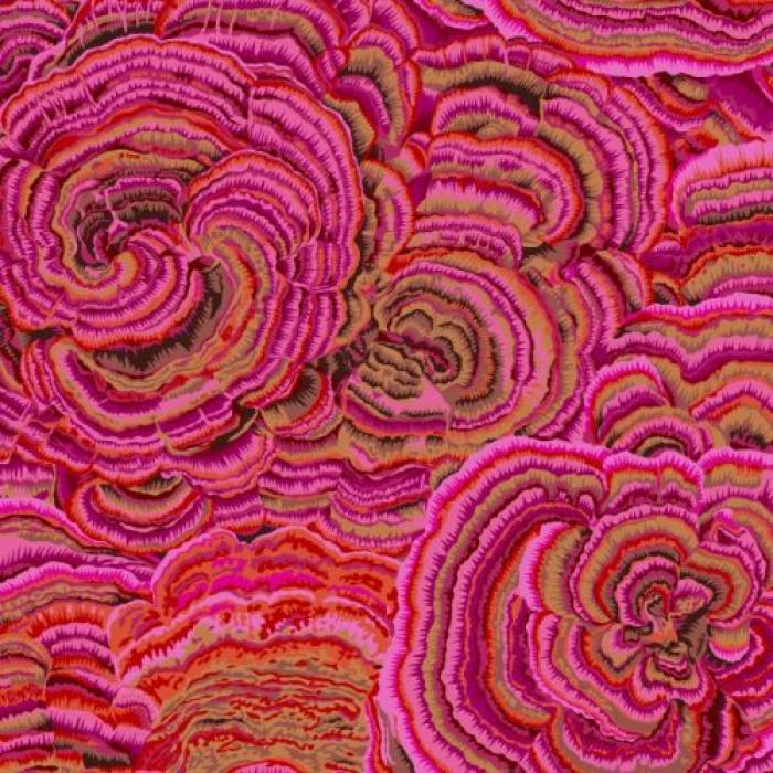 Kaffe Fassett, Muster Kohlkopf, Farben rot-pink-braun-orange-grau, 100% Baumwolle, Stoffbreite: 110 cm