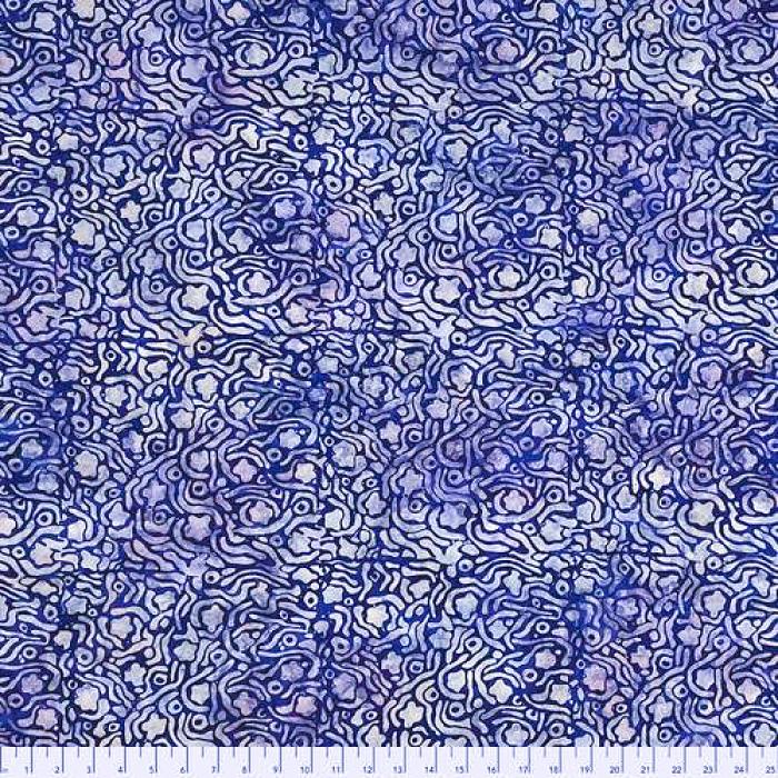 blau marmorierter Batikstoff von Kaffe Fassett, Motiv:Linien,Kreise, Flecken, Farben:blau-grau-flieder