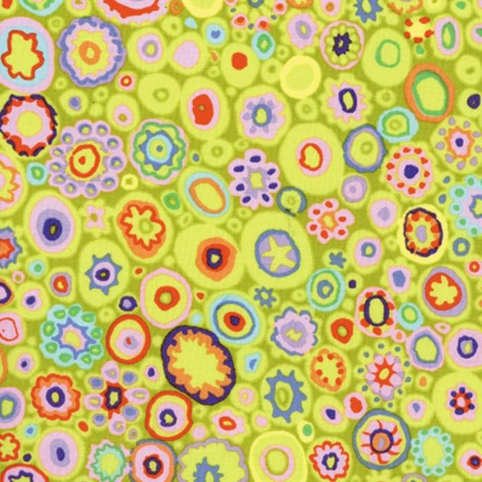 Kaffe Fassett, Muster: paperweight, Lime, Farben grün-blau-rosa-orange-lila-grau, 100% Baumwolle Stoffbreite: 110 cm
