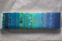 Jelly Roll, 20 Baumwollstoffstreifen 2,5" x 43,5" (6,35 cm x 110 cm). Farbe: grün-türkis-blau